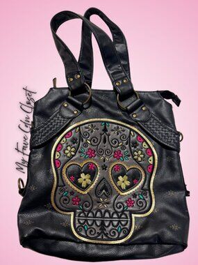 GUC Loungefly Sugar Skull/Day Of Dead Embroidered Faux Leather Shoulder Bag